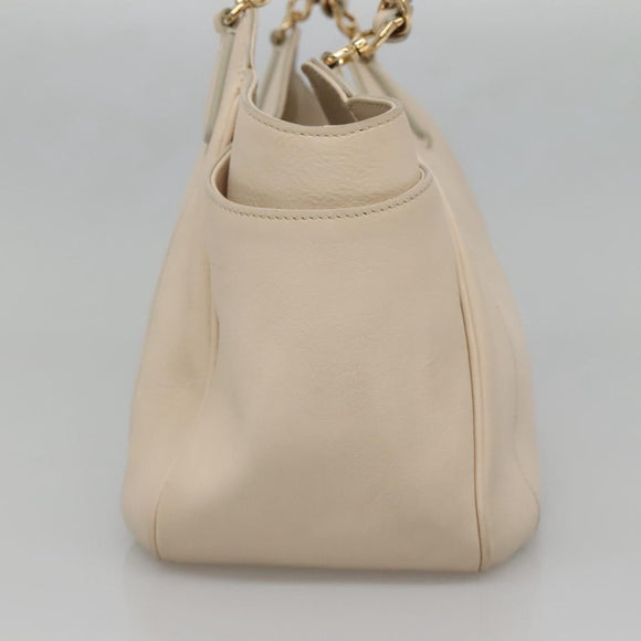 Salvatore Ferragamo Chain Tote Bag Leather Ivory Gold Auth 130960