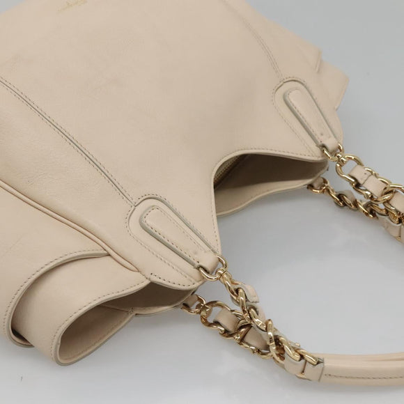Salvatore Ferragamo Chain Tote Bag Leather Ivory Gold Auth 130960
