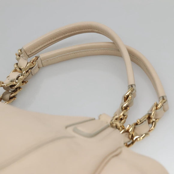 Salvatore Ferragamo Chain Tote Bag Leather Ivory Gold Auth 130960
