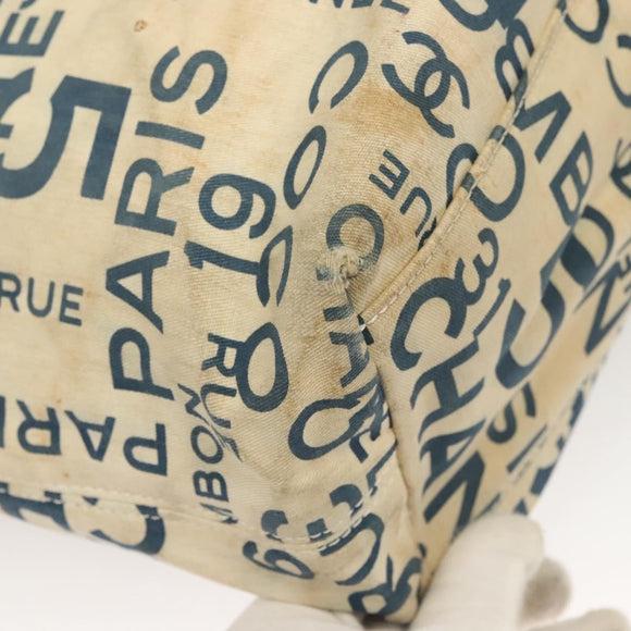 CHANEL Chain Bysy Line Tote Bag Canvas Plastic White clear CC Auth 130966