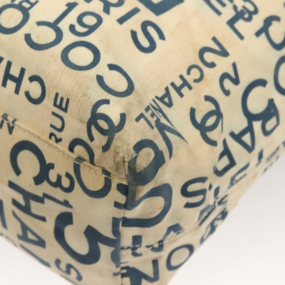 CHANEL Chain Bysy Line Tote Bag Canvas Plastic White clear CC Auth 130966