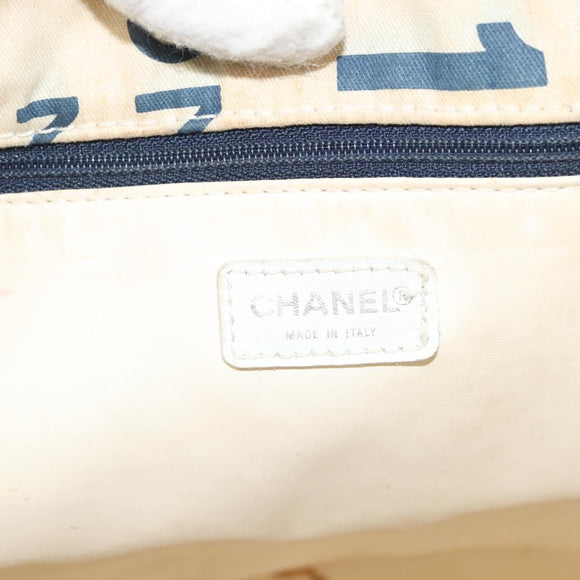 CHANEL Chain Bysy Line Tote Bag Canvas Plastic White clear CC Auth 130966