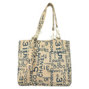 CHANEL Chain Bysy Line Tote Bag Canvas Plastic White clear CC Auth 130966-13