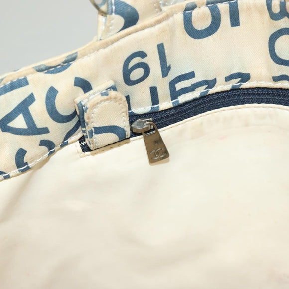 CHANEL Chain Bysy Line Tote Bag Canvas Plastic White clear CC Auth 130966