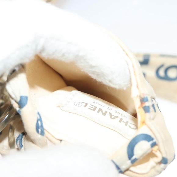 CHANEL Chain Bysy Line Tote Bag Canvas Plastic White clear CC Auth 130966