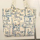 CHANEL Chain Bysy Line Tote Bag Canvas Plastic White clear CC Auth 130966-28