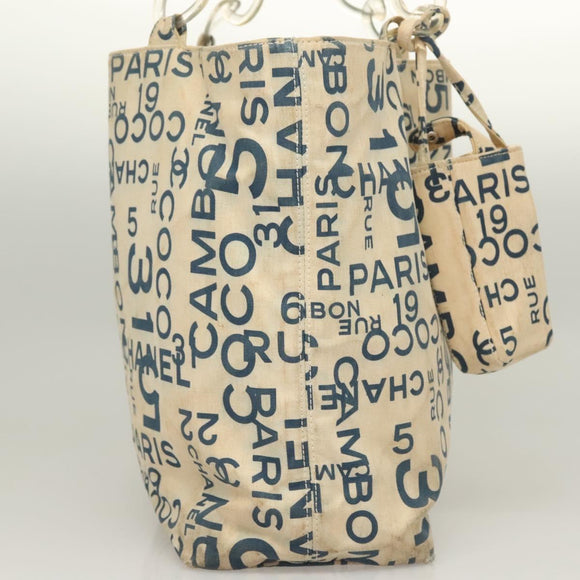 CHANEL Chain Bysy Line Tote Bag Canvas Plastic White clear CC Auth 130966