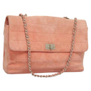CHANEL Choco Bar Chain Shoulder Bag Suede Pink CC Auth 130967-1