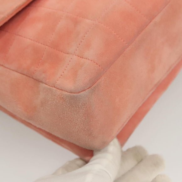 CHANEL Choco Bar Chain Shoulder Bag Suede Pink CC Auth 130967