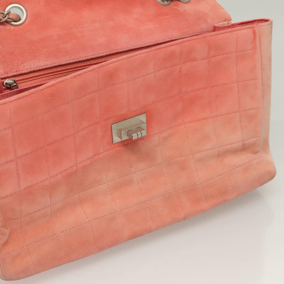 CHANEL Choco Bar Chain Shoulder Bag Suede Pink CC Auth 130967