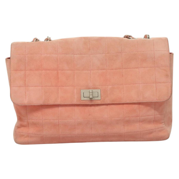CHANEL Choco Bar Chain Shoulder Bag Suede Pink CC Auth 130967
