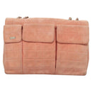 CHANEL Choco Bar Chain Shoulder Bag Suede Pink CC Auth 130967-3
