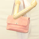 CHANEL Choco Bar Chain Shoulder Bag Suede Pink CC Auth 130967-30