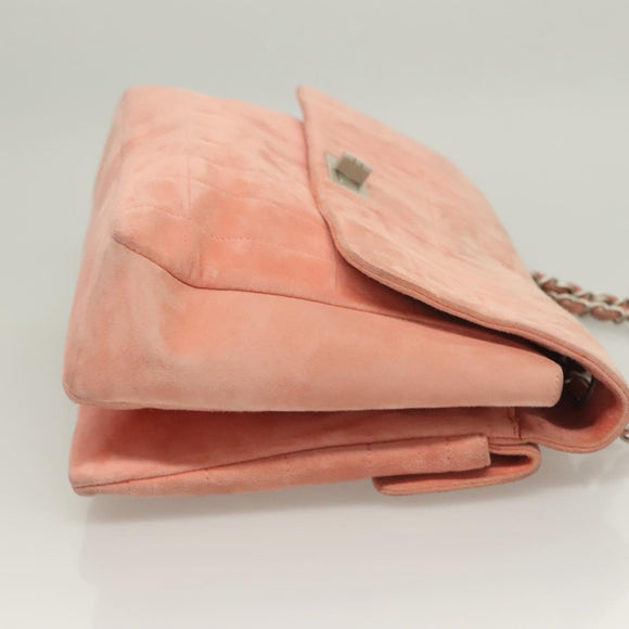 CHANEL Choco Bar Chain Shoulder Bag Suede Pink CC Auth 130967