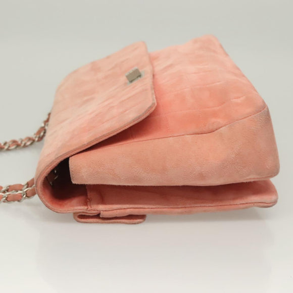 CHANEL Choco Bar Chain Shoulder Bag Suede Pink CC Auth 130967