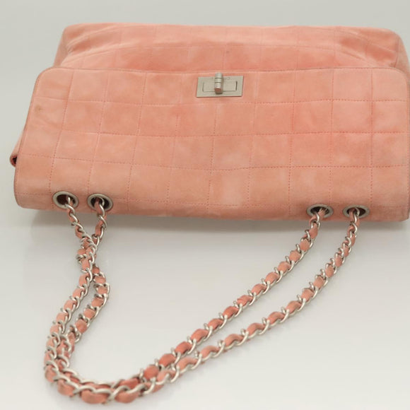 CHANEL Choco Bar Chain Shoulder Bag Suede Pink CC Auth 130967