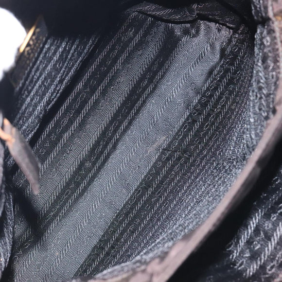 PRADA Hand Bag Nylon Metal Black Gold Auth 130970