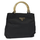 PRADA Hand Bag Nylon Metal Black Gold Auth 130970-1