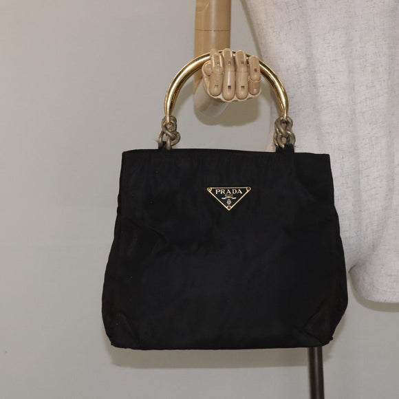 PRADA Hand Bag Nylon Metal Black Gold Auth 130970