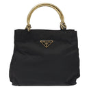 PRADA Hand Bag Nylon Metal Black Gold Auth 130970-13