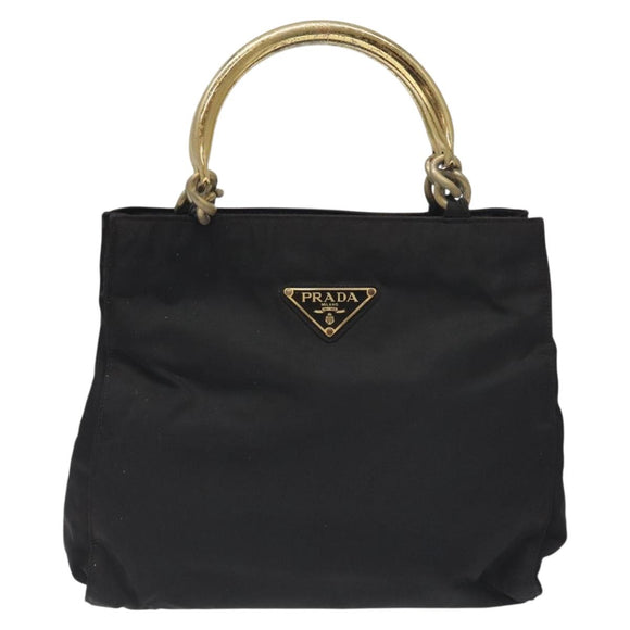 PRADA Hand Bag Nylon Metal Black Gold Auth 130970