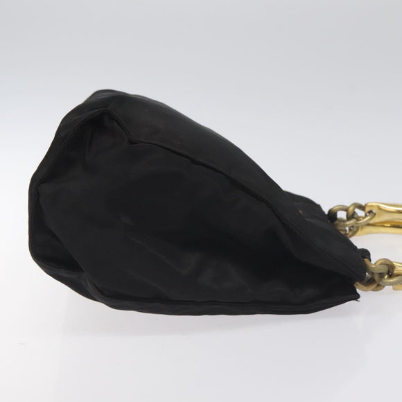 PRADA Hand Bag Nylon Metal Black Gold Auth 130970