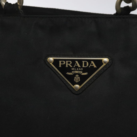 PRADA Hand Bag Nylon Metal Black Gold Auth 130971
