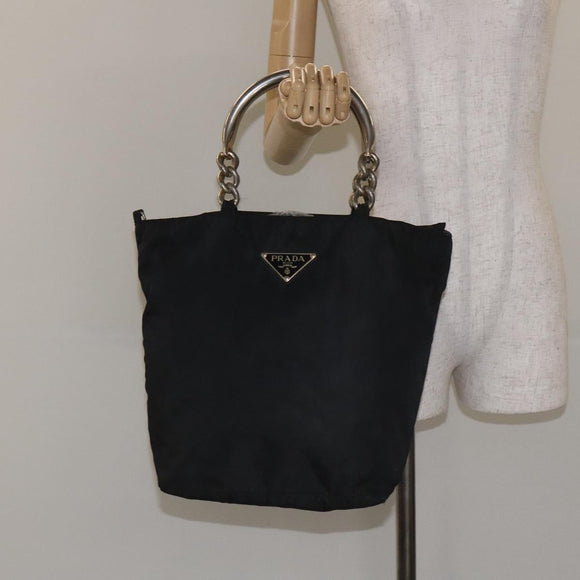 PRADA Hand Bag Nylon Metal Black Gold Auth 130971