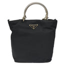 PRADA Hand Bag Nylon Metal Black Gold Auth 130971-13
