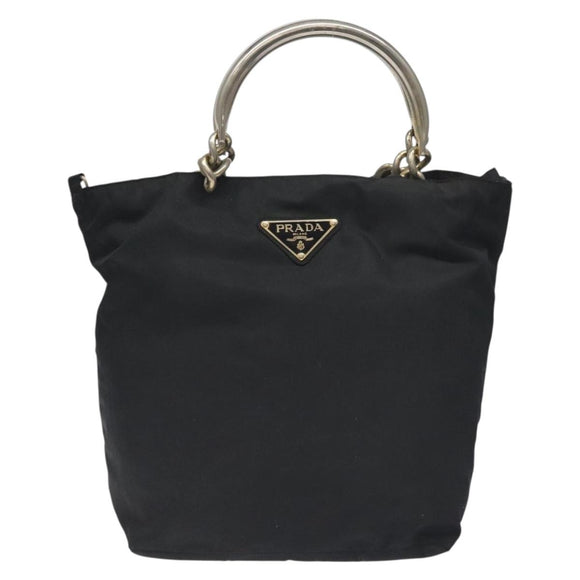 PRADA Hand Bag Nylon Metal Black Gold Auth 130971