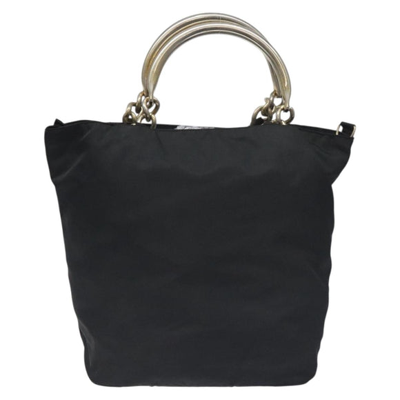 PRADA Hand Bag Nylon Metal Black Gold Auth 130971