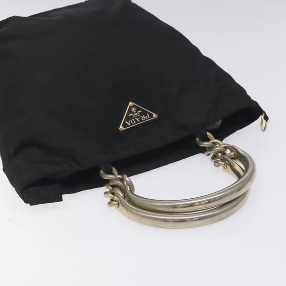PRADA Hand Bag Nylon Metal Black Gold Auth 130971