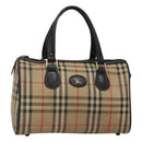 Burberrys Nova Check Boston Bag Canvas Beige Gold Auth 130974-1
