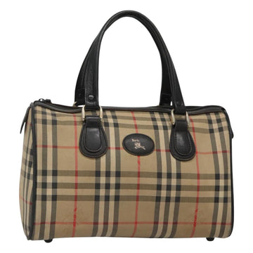 Burberrys Nova Check Boston Bag Canvas Beige Gold Auth 130974