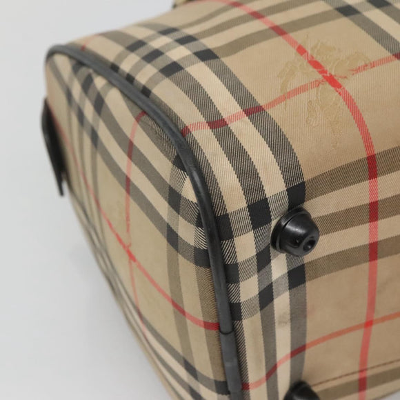 Burberrys Nova Check Boston Bag Canvas Beige Gold Auth 130974