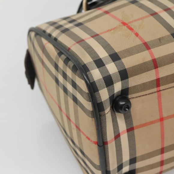Burberrys Nova Check Boston Bag Canvas Beige Gold Auth 130974