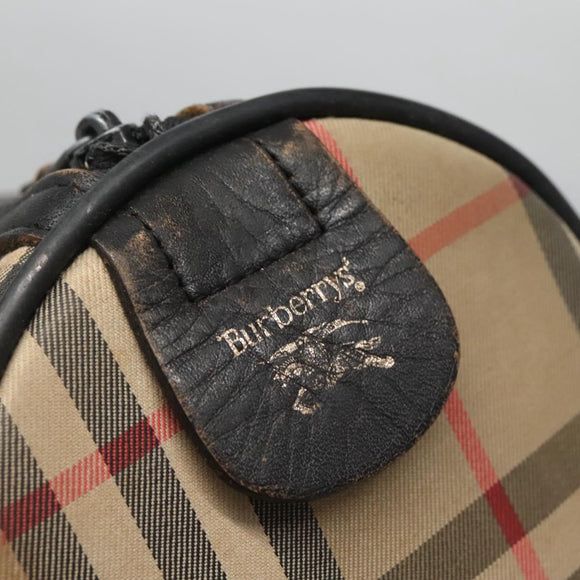Burberrys Nova Check Boston Bag Canvas Beige Gold Auth 130974