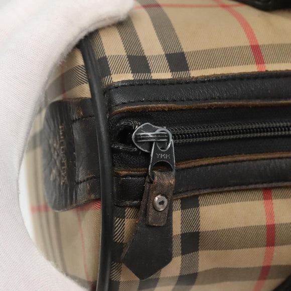 Burberrys Nova Check Boston Bag Canvas Beige Gold Auth 130974