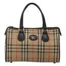 Burberrys Nova Check Boston Bag Canvas Beige Gold Auth 130974-13