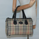 Burberrys Nova Check Boston Bag Canvas Beige Gold Auth 130974-20