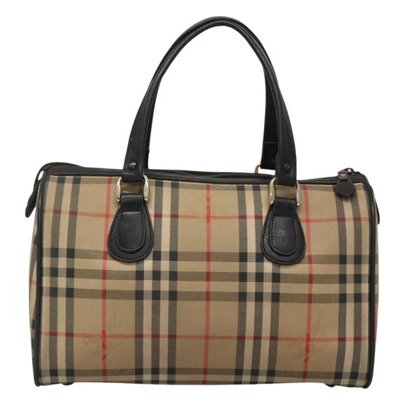 Burberrys Nova Check Boston Bag Canvas Beige Gold Auth 130974