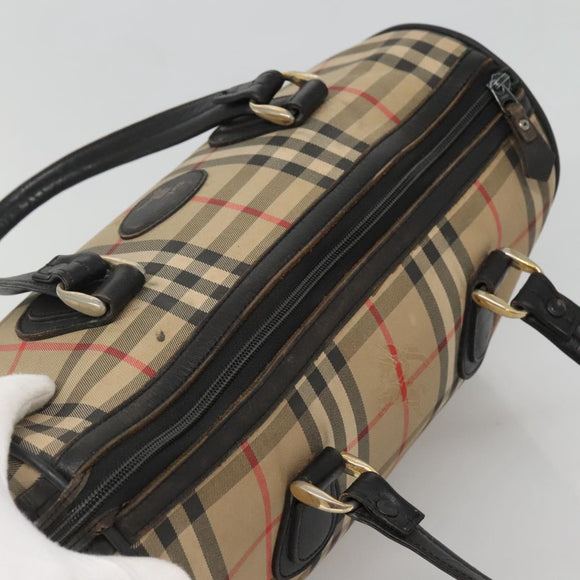 Burberrys Nova Check Boston Bag Canvas Beige Gold Auth 130974