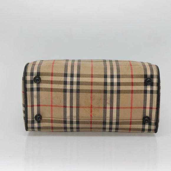 Burberrys Nova Check Boston Bag Canvas Beige Gold Auth 130974