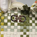 Salvatore Ferragamo Gancini Shoulder Bag Leather Green Silver Auth 130981-10