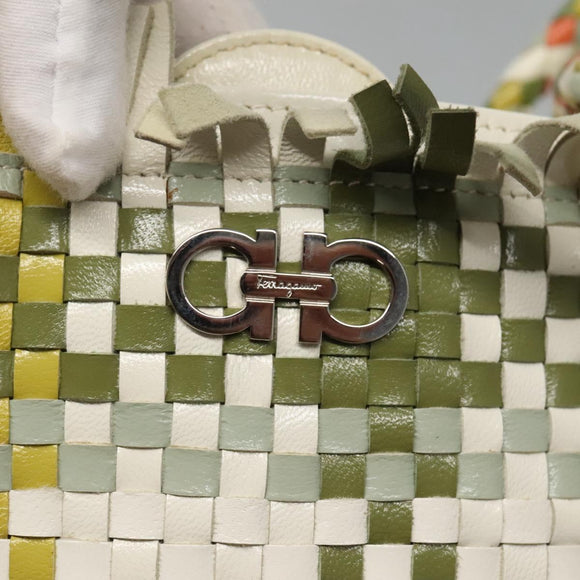 Salvatore Ferragamo Gancini Shoulder Bag Leather Green Silver Auth 130981