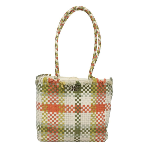 Salvatore Ferragamo Gancini Shoulder Bag Leather Green Silver Auth 130981