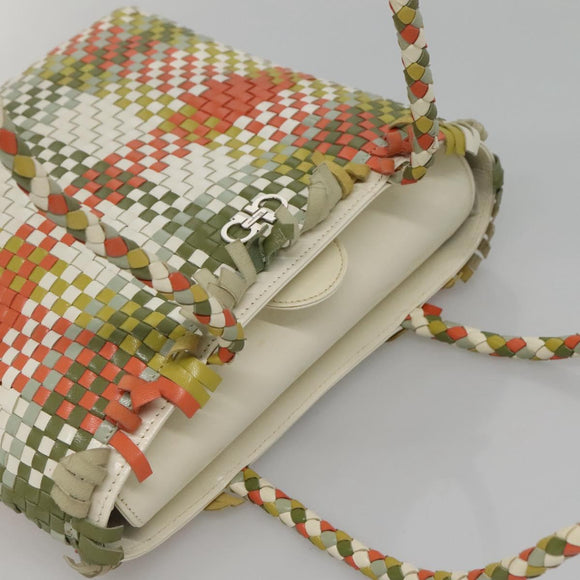 Salvatore Ferragamo Gancini Shoulder Bag Leather Green Silver Auth 130981