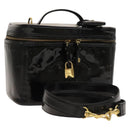 CHANEL Vanity Hand Bag Enamel 2way Black Gold CC Auth 130982-1