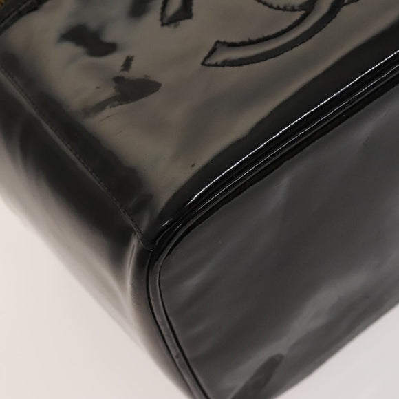 CHANEL Vanity Hand Bag Enamel 2way Black Gold CC Auth 130982