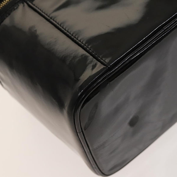 CHANEL Vanity Hand Bag Enamel 2way Black Gold CC Auth 130982